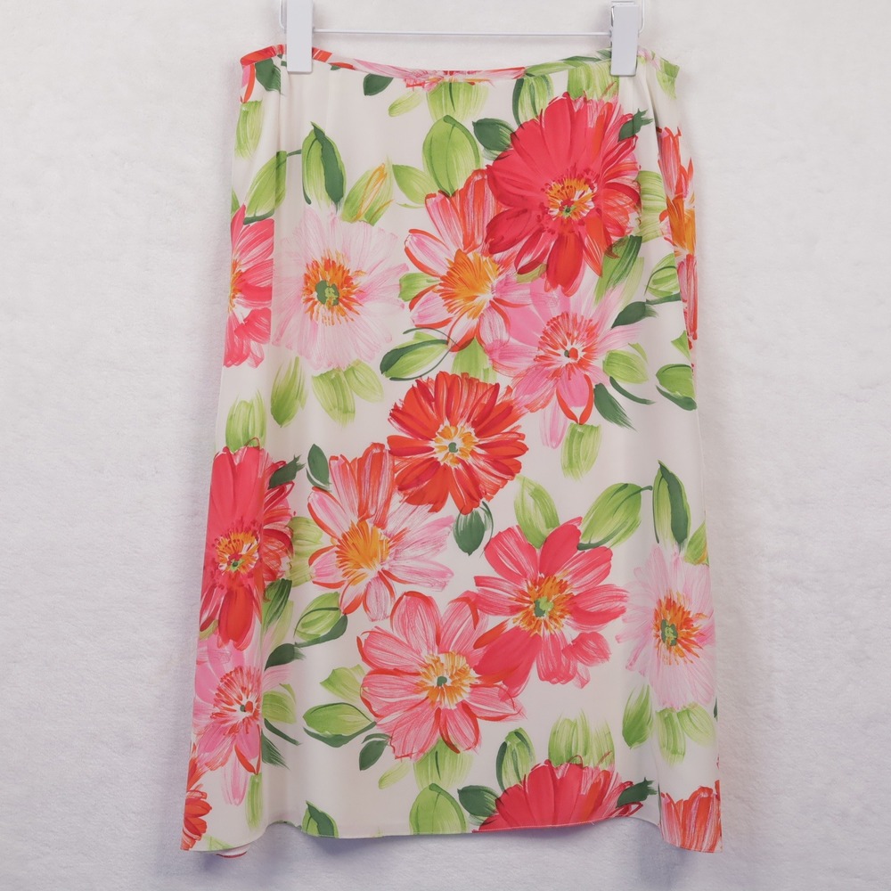 VTG 90s Y2K 100% Silk Floral Bias Skirt Colorful Garden Party Feminine Sz 12
